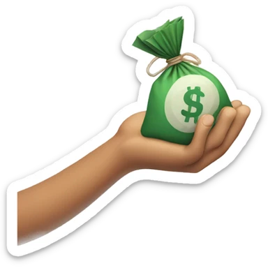 a hand holding a bag of money sticker