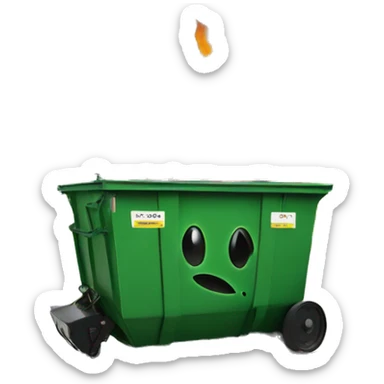 Dumpster with a smiley face on fire sticker