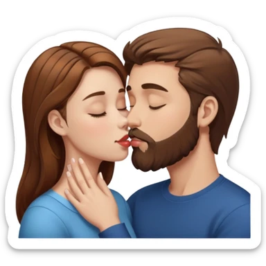 White man with brown hair and beard kissing lips with a white girl with brown hair with closed eyes sticker