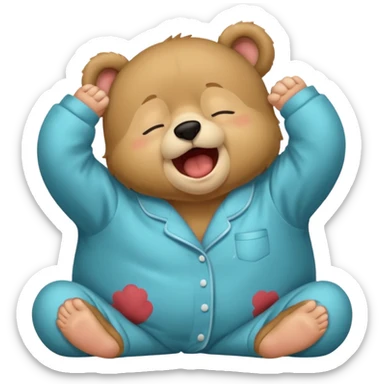 Full Beary yawning, half-closed eyes, sleepy smile, cozy pajamas, warm lighting, bedtime aesthetic sticker