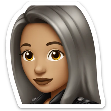 Light skin Glamour brunette in leather jacket long dark hair and silver hoop earrings sticker