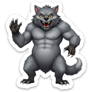 A gray werewolf with his belly inflated sticker