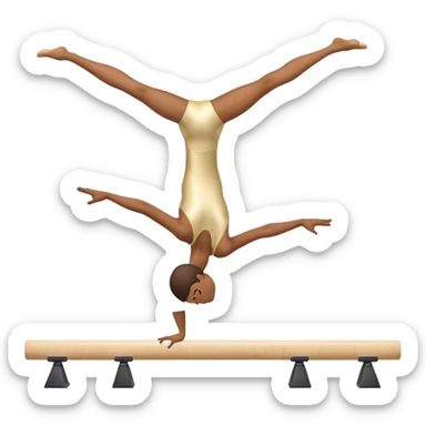 An artistic emoji of a professional sports acrobat performing a stunning balance pose on a narrow beam. The acrobat showcases perfect control, flexibility, and strength, executing an elegant handstand. The background features a bright gymnastics arena with spotlights. sticker