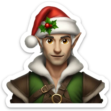 rogue male elf fantasy wearing santa hat sticker