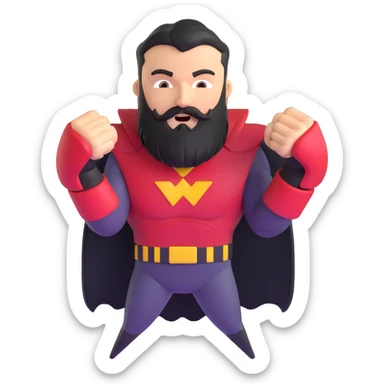 superhero with beard shaped like fists, punching with his beard sticker