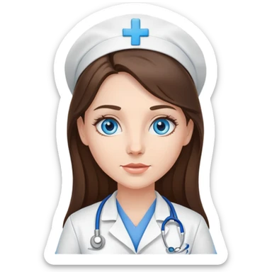 Female nurse, long brunette hair, blue eyes sticker