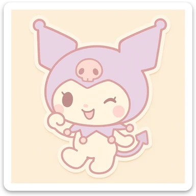 Kuromi character, chibi style, playful pose, pastel colors sticker