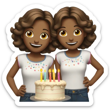 Twins brunettes celebrating their birthday sticker