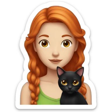 red haired girl with black cat sticker