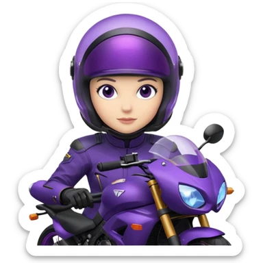 Créer un emoji avec une moto mt07 sport noir mate / violet iridescent très foncé. Avec une pilote dessus visière violet sombre faceless, bulle de la moto violet. Avec fond arrière violet, tenue complète casque inclus violet  sticker