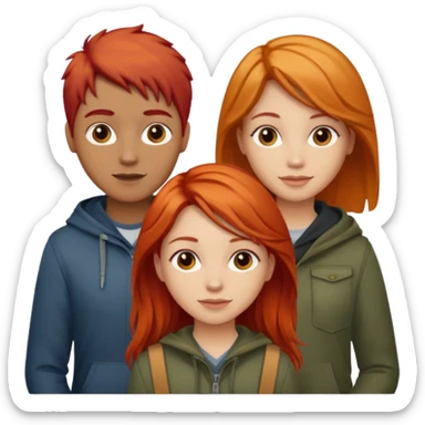 Can you create an image of 3 friends together one with red bright hair light skin one the other with brown hair with some blonde highlights in the hair fair skin the last one with light brown a tint of orange hair sticker