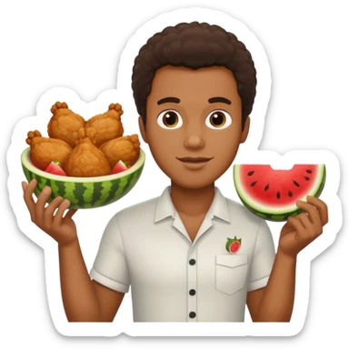 Black guy holding friend chicken and watermelon sticker
