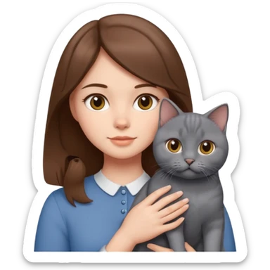 Brown Hair girl holding a British shorthair blue cat ￼ sticker
