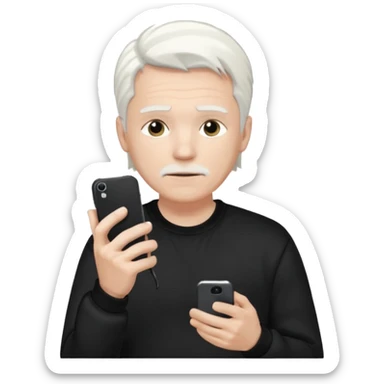 Hombre blanco con cabello blanco ropa negra Adidas y un teléfono en la mano derecha viéndolo sticker