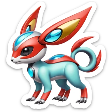 Shiny Colorful Futuristic Cyber-Vernid-Trico-Meloetta-Latias-Koraidon-Peppercat-Protogen-Pokémon-Digimon-Fakémon-fusion-hybrid-creature sticker