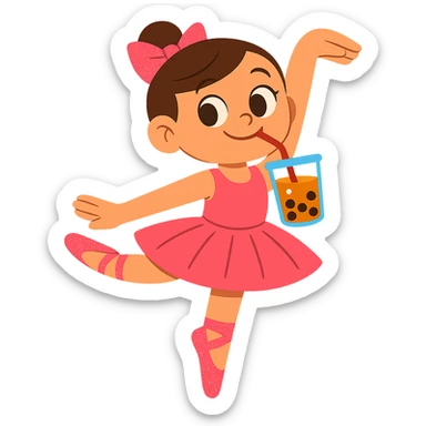 Add pink sparkly pointe shoes to the ballerina, keep the vibrant toon style, with no background. sticker