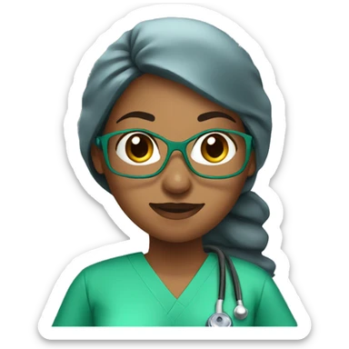 female surgeon working in the operating room wearing green scrubs  sticker