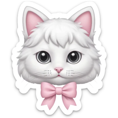 A white cat wearing a light pink bow sticker