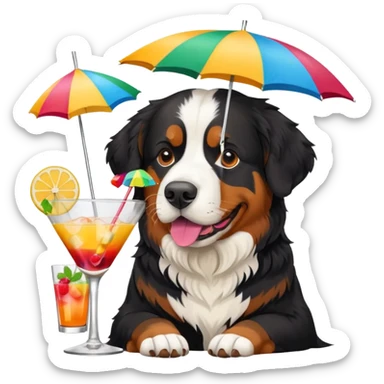 Bernese mountain dog drinking a cocktail sticker