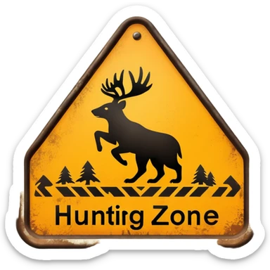 hunting zone sign with animal tracks and a warning symbol sticker