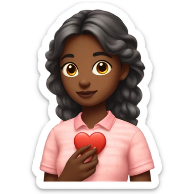 Girl holding a heart with a preppy sunset sticker