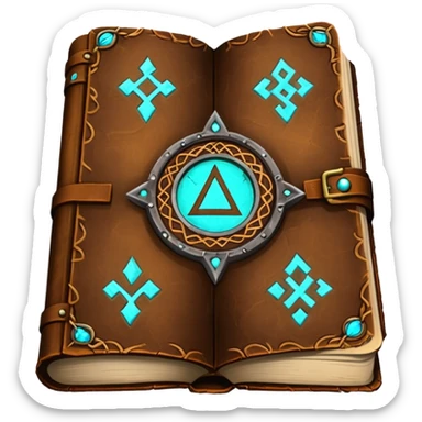 Spell Book – Old leather book with glowing runes and bookmarks sticker
