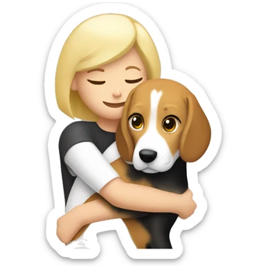 Beagle dog hugging a blonde girl with a bob sticker
