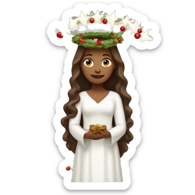 brown long haired women with white gown and advent wreath on the head sticker