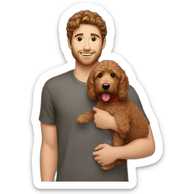 guy with brown hair holding red goldendoodle sticker