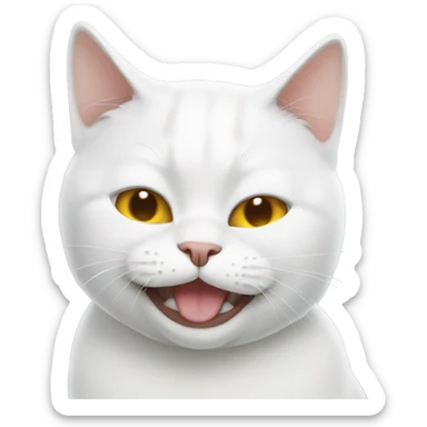 White British cat is laughing, eyes closed  sticker
