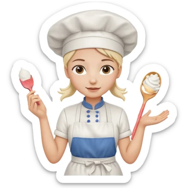 Young female baker - white chef hat, holding cream piping bags in both hands sticker