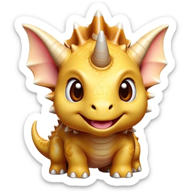 Cinematic Cute Triceratops Portrait Emoji, Head tilted playfully with a gentle smile, featuring a compact, sturdy body with three adorably prominent horns and a charmingly frilled head, Simplified yet irresistibly adorable features, highly detailed, glowing with a warm, inviting earthy glow, high shine, affectionate and lively, stylized with a touch of whimsical dinosaur charm, soft glowing outline, capturing the essence of a mischievous yet endearing Triceratops that seems as if it could trot out of the screen into your arms! sticker