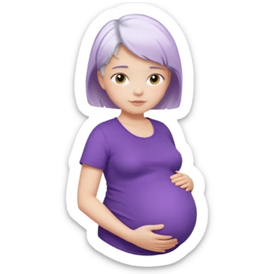 pregnant women with purple shirt, short white hair, head, neck and upper abdomen sticker