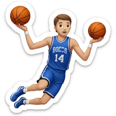 A white man with brown hair with one basketball, doing a layup sticker