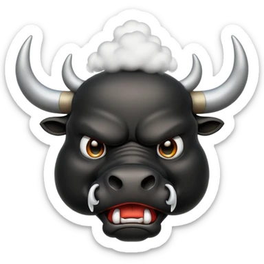 Emoji of an angry black powerful bull with steam coming out of its nose sticker