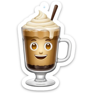 greek freddo espresso in clear glass with ice cubes and creamy foam, emoji style, minimal background sticker