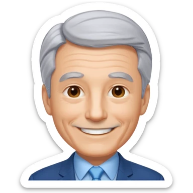 Create an emoji of a 62-year-old man in a blue suit and light blue tie with gray hair. sticker