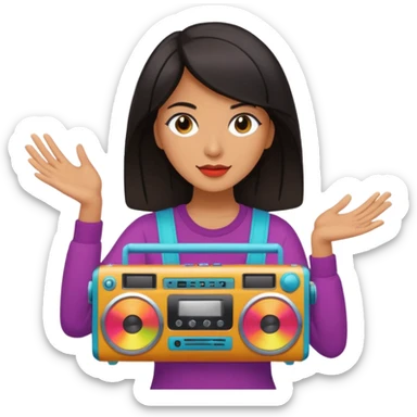 dar hair woman holding colorful boombox sticker