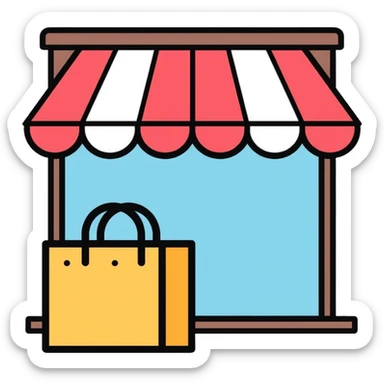 online shop storefront with shopping bag icon sticker
