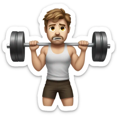 Sad White Man with brown hair lifting weights while crying sticker