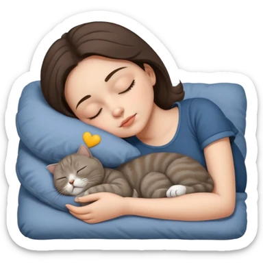Grey scottish fold cat and brunette woman sleeping  sticker
