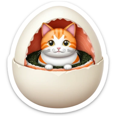 cat sitting in an egg made of sushi sticker