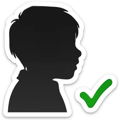 silhouette of a kid from the front without colour with a green check mark sticker