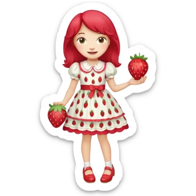 pretty and cute modern day strawberry shortcake full body with red shoes emoji sticker