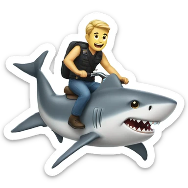 guy riding shark sticker