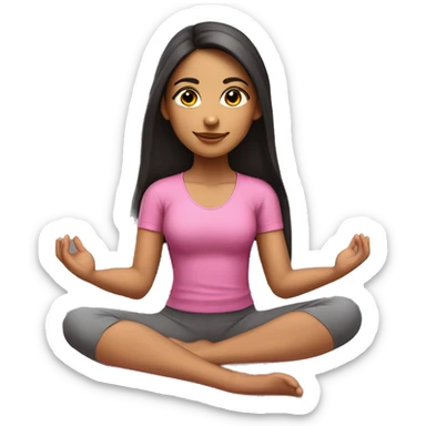 Realistic Hispanic girl with long straight hair and mascara wearing pink doing yoga sitting on yoga mat  sticker
