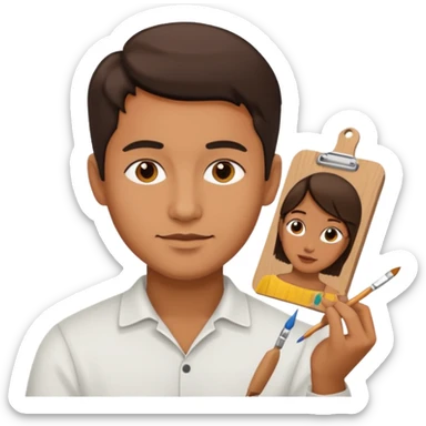 the artist paints a portrait sticker