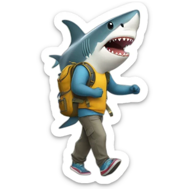 A shark with glasses walks along the road with a backpack on his back. sticker