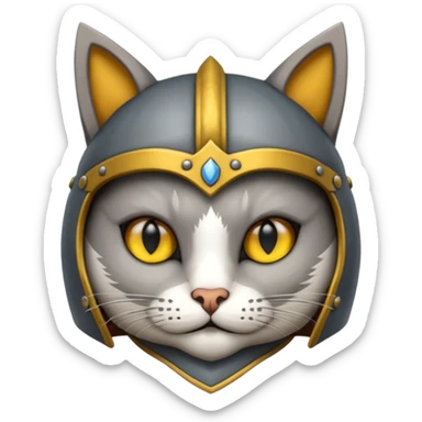 Crea un gato atigrado plomo con armadura y casco medieval  sticker