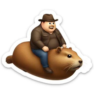 Fat man riding a beaver  sticker